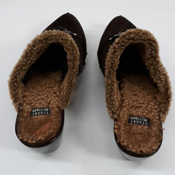 Stuart Weitzman‎ Brown Suede Fur Lined Mules 8M - Picture 6 of 13
